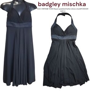 Badgley Mischka Vintage Black Halter Dress Padded Lined Coctail Mini Women's 4